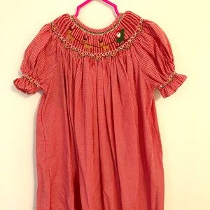 Smocked red/white gingham Christmas dress (5)